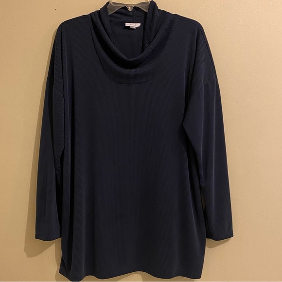 purejill Tops - Pure Jill Top Women's Size L Tunic Blue Long Sleeve Cowl Neck Side Slits Boho